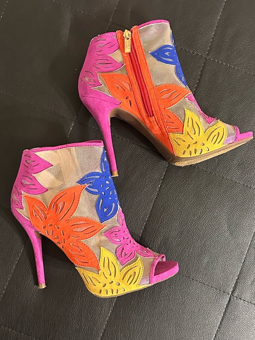 Jessica Simpson Multicolor Floral Cutout Peep-Toe Heel Booties